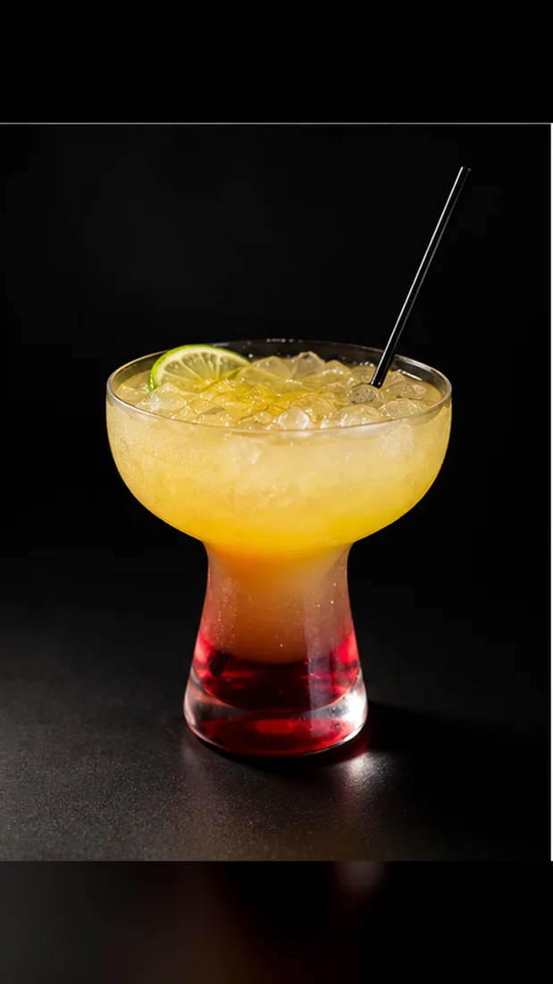 Malibu Sunset — pineapple and citrus over ice with a red grenadine layer at the base
